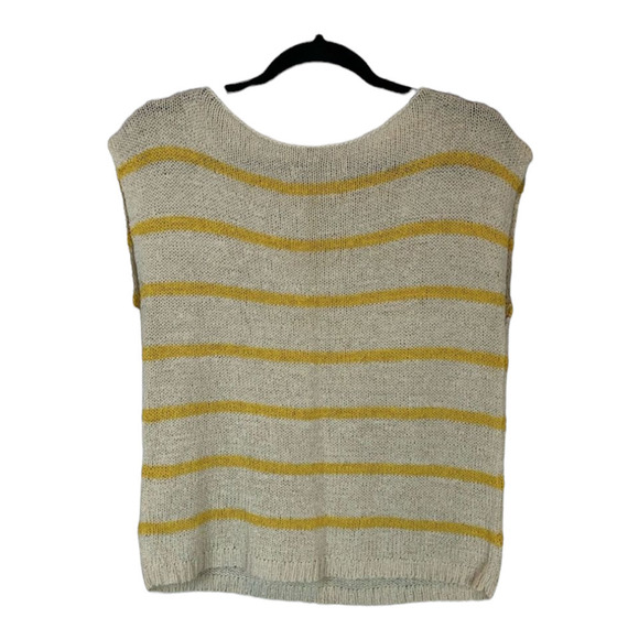 Old Navy Cap Short Sleeve Cream Yellow Striped Casual Sweater Top Medium M - Picture 5 of 5